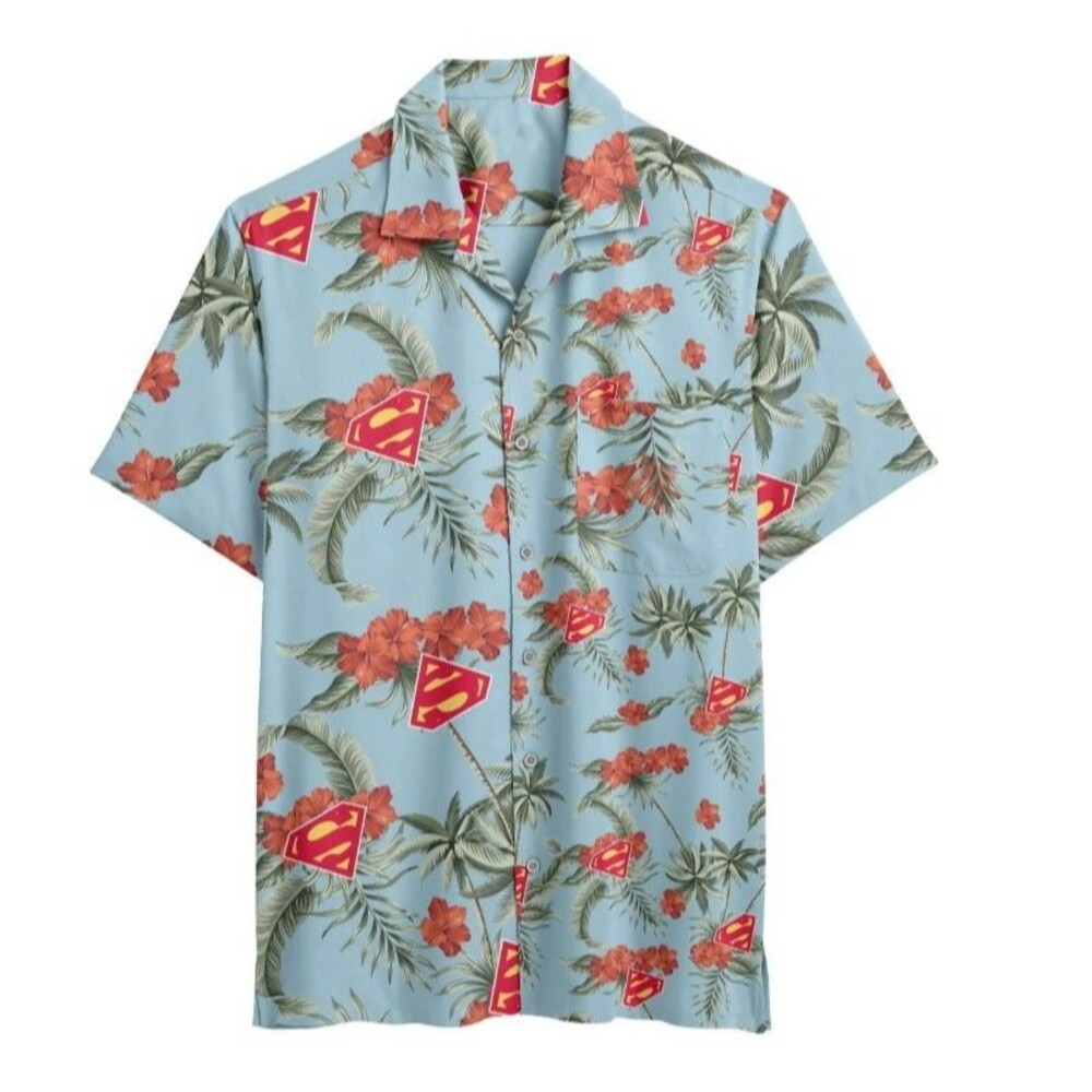 Superman Men's Rayon All Over Print Hawaiian Shirt  Size 2XL  NWT  Aloha Summer